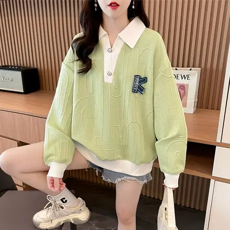 早秋polo领卫衣女春秋韩版宽松设计感小众小个子撞色薄款上衣外套商品大图