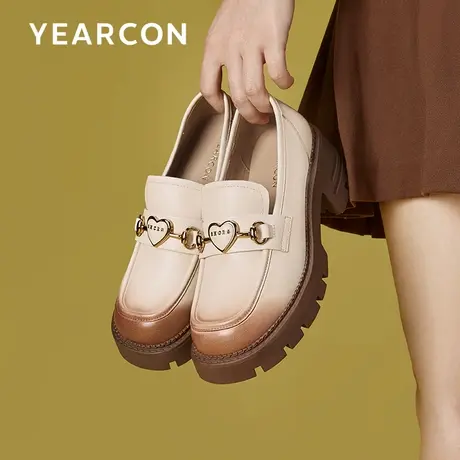意尔康真皮厚底乐福鞋女jk配裙子2023秋季新款棕色增高英伦小皮鞋商品大图