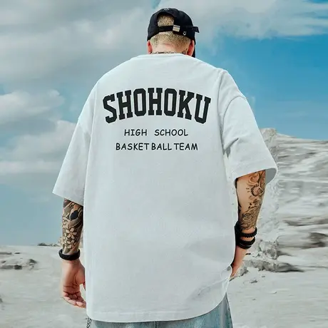 美式重磅短袖纯棉宽松大码男装oversize欧美嘻哈夏季情侣半袖T恤商品大图