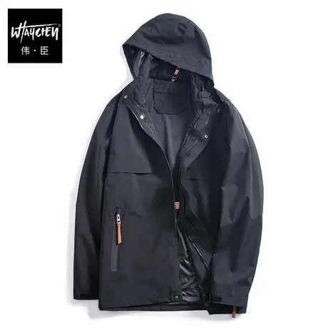 伟臣秋冬新品大码男装夹克外套男胖子加肥加大宽松连帽冲锋衣上衣商品大图