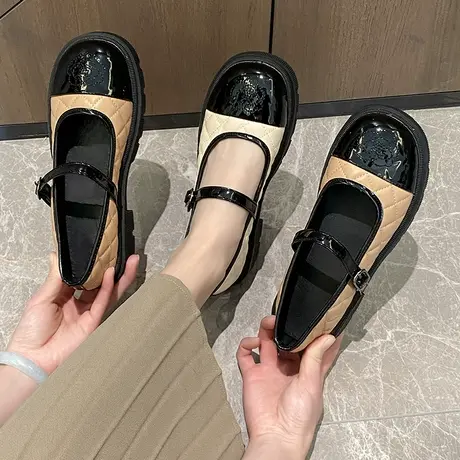 玛丽珍鞋女复古法式一字带2023新款春夏圆头平底小香风单鞋小皮鞋商品大图