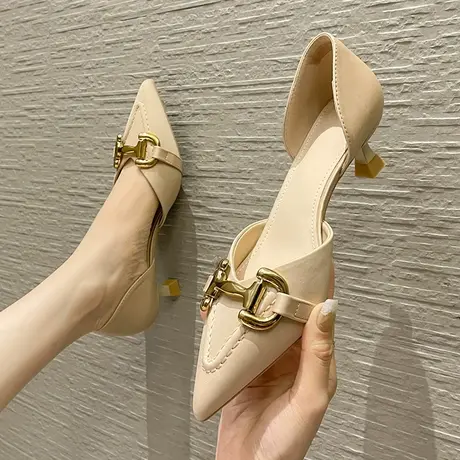 包头气质单鞋女2023夏季新款软皮尖头细跟高跟鞋不累脚上班职业鞋商品大图