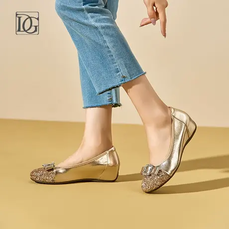 【头层牛皮】真皮单鞋女秋季2023新款坡跟女鞋内增高舒适妈妈鞋子商品大图