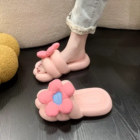 厚底拖鞋女夏季网红外穿可爱花朵大脚板家居室内踩屎感防滑凉拖鞋图片