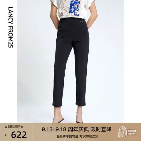 朗姿弹力裤子女新款夏季薄款休闲高腰黑色直筒烟管裤女式西装裤商品大图