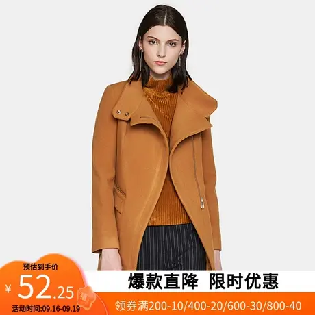 【断码S/XL】艾格春季新品羊毛百搭修身纯色中长款大衣外套Y091图片