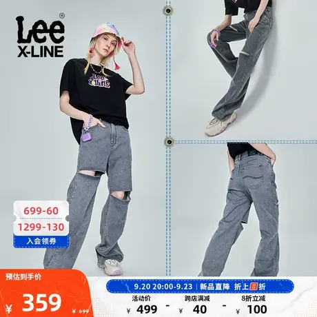 LeeXLINE23新品灰色裤腿开衩女宽腿阔腿牛仔裤潮LWB001805201图片