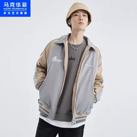 IP联名萌宠字母印花刺绣秋冬季时尚休闲潮流插肩袖男生棉衣图片