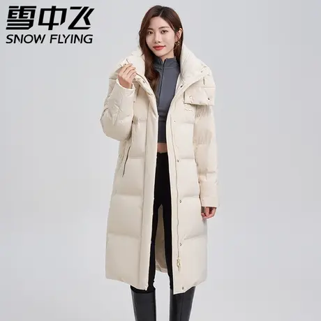 雪中飞2023秋冬新款女士休闲中长款加厚连帽羽绒服保暖外套潮商品大图