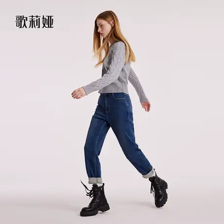 歌莉娅女裤2023冬季新款复古蓝色牛仔裤休闲通勤长裤子1BNJCD050图片
