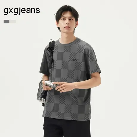 gxg.jeans男装 多色满印时尚棋盘格宽松圆领短袖T恤男 25年夏新品图片