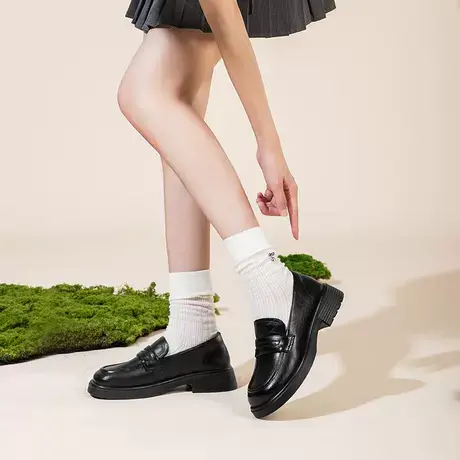 康奈女鞋2025春季新款纯色厚底舒适潮流单鞋乐福鞋时尚百搭小皮鞋图片