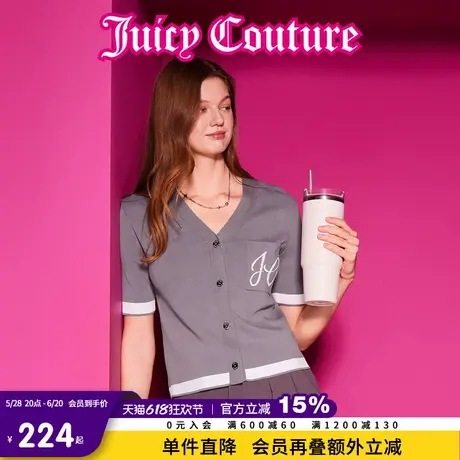 Juicy Couture橘滋2025春夏新款学院风撞色提花短袖针织开衫T恤女图片