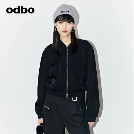 odbo/欧迪比欧时尚气质棒球外套女高级感黑色运动休闲百搭夹克商品大图