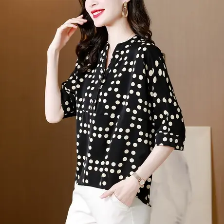 别致雪纺衬衫女夏2023爆款上衣短袖波点减龄显瘦上衣时髦夏季小衫图片