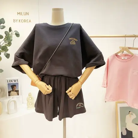 运动休闲套装女夏季韩国东大门ins超火宽松短袖高腰阔腿裤两件套商品大图