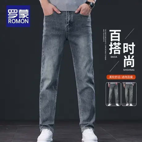 罗蒙男士牛仔裤2025新款冬季加厚保暖宽松直筒阔腿秋冬休闲长裤子商品大图