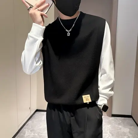 秋冬假两件毛衣针织衫潮牌潮流韩版ins撞色休闲长袖内搭个性外套商品大图