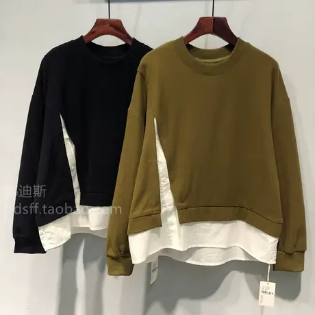2023秋装韩国2day新款下摆棉布拼接设计宽松韩范假两件卫衣女套头图片
