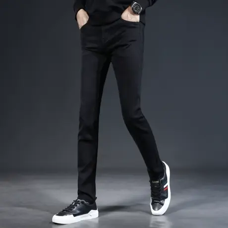 纯黑色牛仔男2023新款秋季潮牌修身小脚男士春秋休闲弹力潮流裤子商品大图