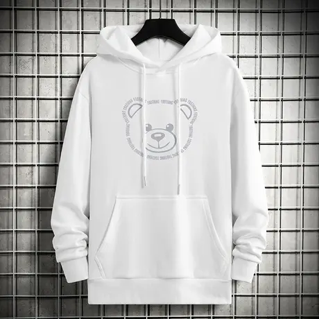2023新款白色卫衣男连帽外套秋冬加绒宽松潮流潮牌小熊长袖带帽衫商品大图