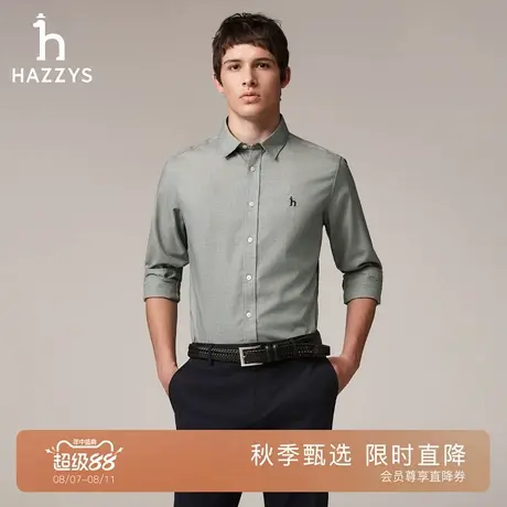 【秋季甄选】Hazzys哈吉斯男士千鸟格纹衬衫纯棉衬衣休闲长袖上衣商品大图
