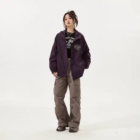 YEP立领户外女春秋2023新款潮牌拼接运动外套复古宽松夹克商品大图