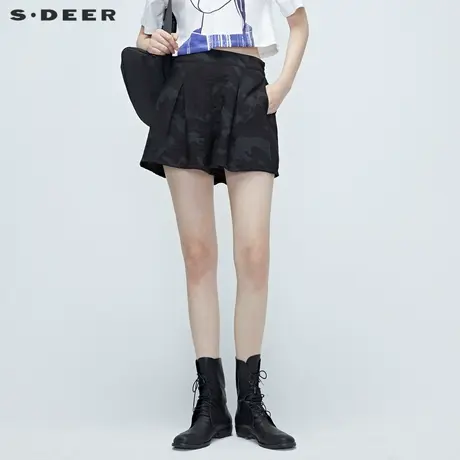 sdeer圣迪奥迷彩褶皱短裤S20280917商品大图