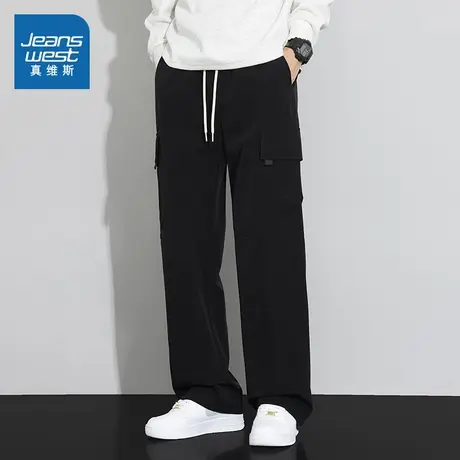 LY真维斯男装宽松直筒休闲裤 2025秋季新品 时尚抽绳户外工装裤商品大图