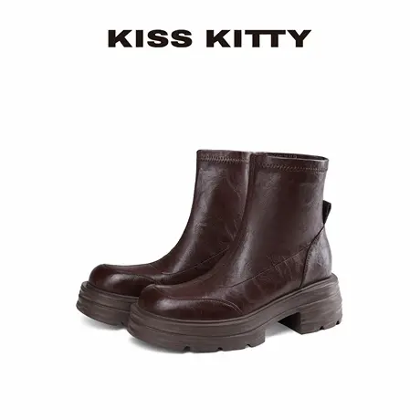 KISSKITTY切尔西靴女2025秋季新款女靴英伦风厚底短靴加绒烟筒靴商品大图