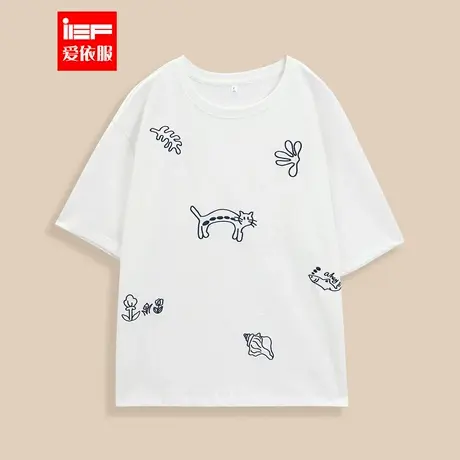 IEF/爱依服短袖上衣2025夏秋新款时尚小众印花通勤百搭正肩T恤商品大图
