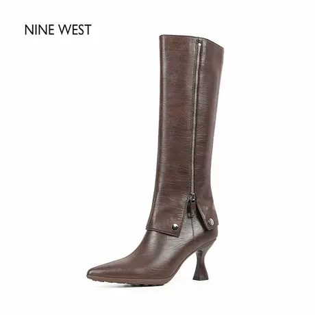 奥莱专供Nine West/玖熙法式复古尖头长筒时装靴高跟高筒靴长靴冬图片