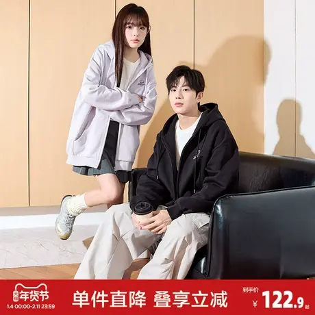 唐狮春秋情侣外套男士情侣装卡通刺绣设计感卫衣开衫外套黑色休闲图片