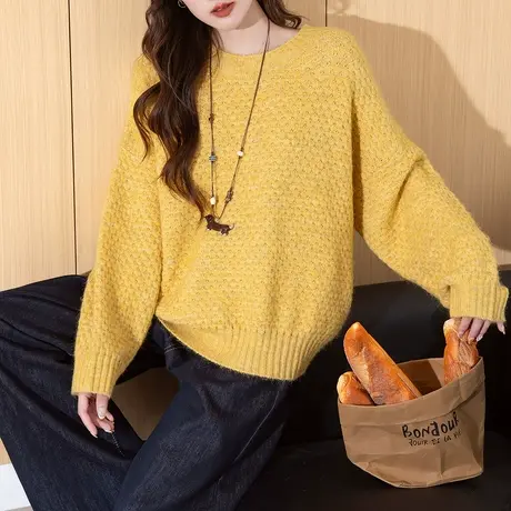 唐狮秋冬款女毛衣简约风肌理感设计圆领宽松套头软软糯糯针织衫TD图片