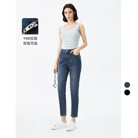 朗姿法式复古风高腰直筒棉质百搭牛仔裤女2022年夏季新款铅笔裤图片