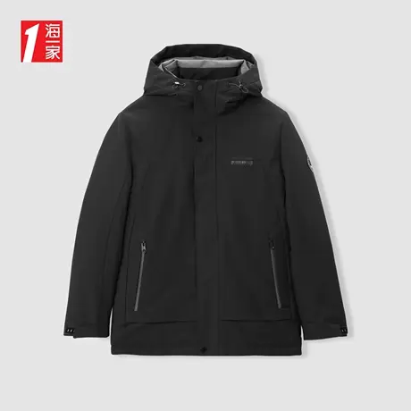 海一家连帽休闲保暖外套冬季简约字母印花鹅绒青年男士羽绒服图片