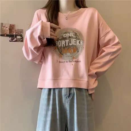 小个子短款圆领卫衣女加绒加厚秋冬装宽松韩版百搭ins潮牌上衣服商品大图