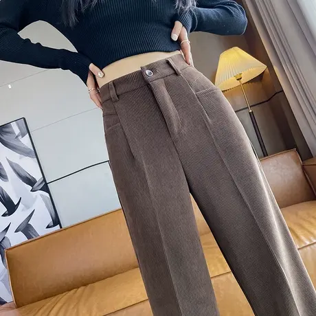 灯芯绒阔腿西装裤女春秋季2024新款高腰垂感小个子雪尼尔直筒女裤商品大图