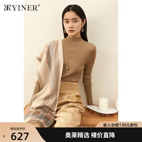 YINER音儿女装冬季新款纯色半高领羊毛针织衫商品大图