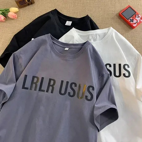 美式潮流短袖T恤男夏季新款纯棉重磅港风宽松潮牌印花半袖上衣服商品大图