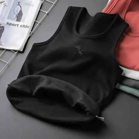 黑色背心男秋冬季内穿加绒加厚无袖t恤打底保暖马甲健身运动坎肩图片