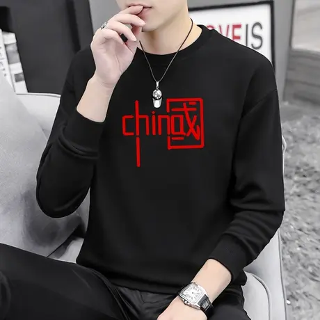 2024新款秋季卫衣男潮ins秋冬款加绒加厚中国潮流无帽圆领长袖t恤商品大图