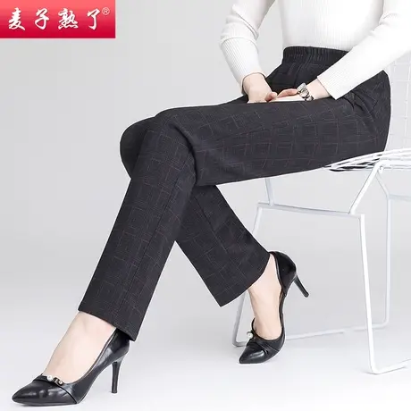 2024春秋新款松紧腰长裤子女高腰直筒裤休闲显瘦奶奶裤中老年女装商品大图