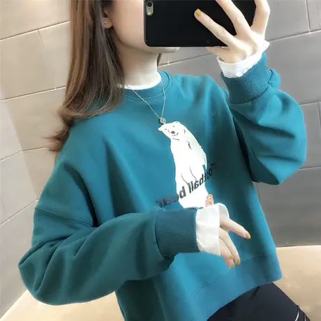 2023春季新款印花字母卫衣女韩版圆领宽松套头百搭休闲上衣外套潮图片