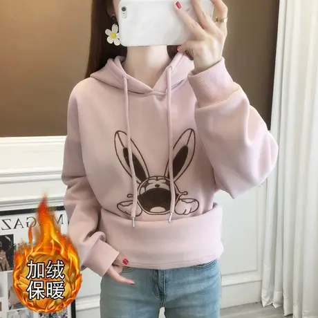 连帽加厚加绒中长款卫衣女款2023新款爆款外套韩系慵懒风上衣秋冬图片