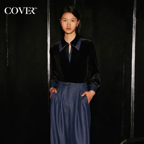 COVER秋季撞色利落丝绒休闲衬衫商品大图