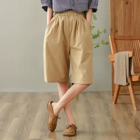 dza 高腰显瘦全棉休闲裤女2023夏薄款五分裤直筒裤宽松百搭哈伦裤图片