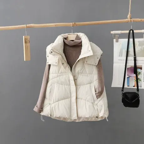 时尚休闲连帽羽绒棉马甲女款外穿2024年秋冬季新款女装宽松外套X图片
