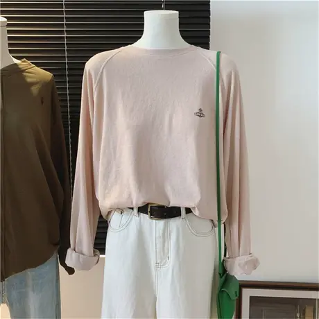 星球印花雪花棉插肩袖简约时尚早秋宽松打底衫女生休闲韩版T恤商品大图