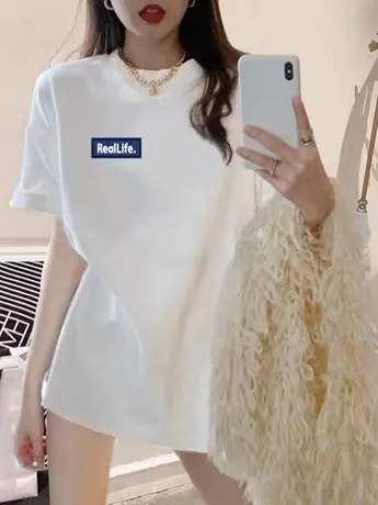 夏季仿棉t恤女韩版chic东大门休闲短袖ins大码情侣装显瘦白色上衣商品大图